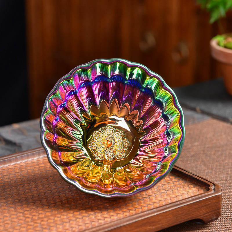 七彩镶嵌银饰电镀经纹器主人杯Colorful electroplated silver master cup