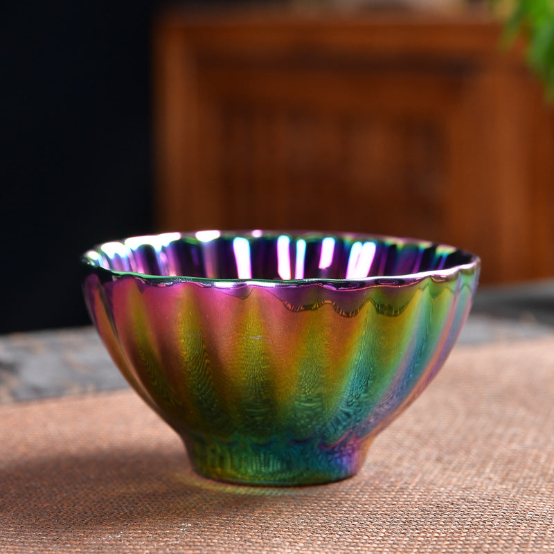 七彩镶嵌银饰电镀经纹器主人杯Colorful electroplated silver master cup