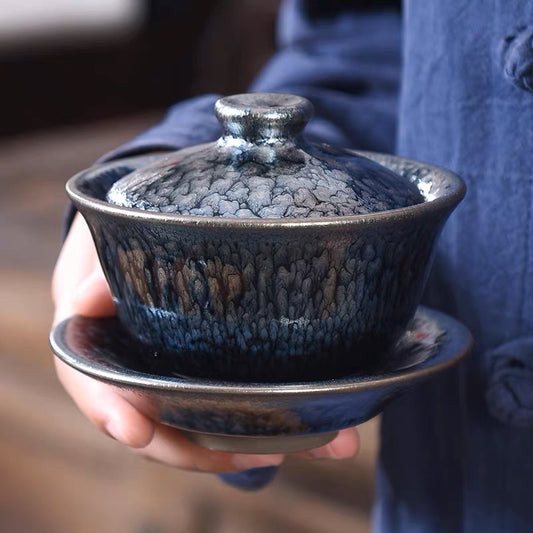 銀花三才蓋碗泡茶進貢高端蓋碗專業泡茶神器不燙手Make tea, cover the bowl, cover the cup, and cover the bowl with silver patterns