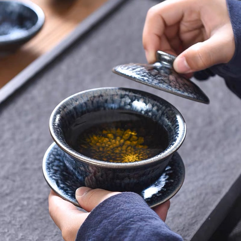 銀花三才蓋碗泡茶進貢高端蓋碗專業泡茶神器不燙手Make tea, cover the bowl, cover the cup, and cover the bowl with silver patterns